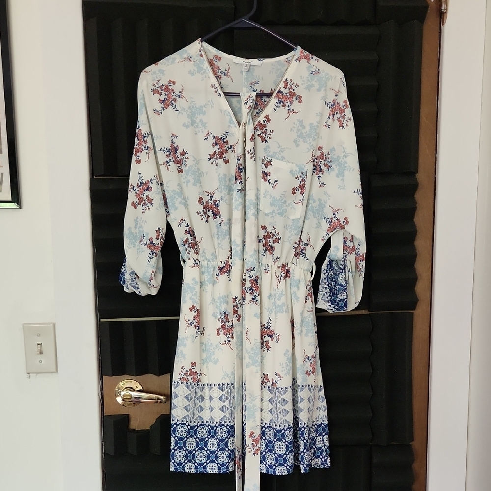 Papaya Blue and White Buttoned Mini Sundress